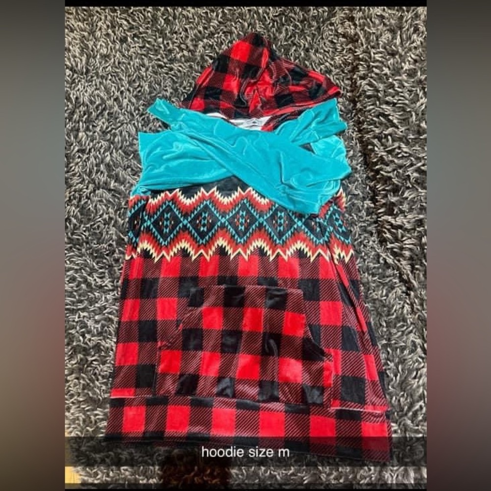 Crazy Train Red Plaid and Teal Hoodie